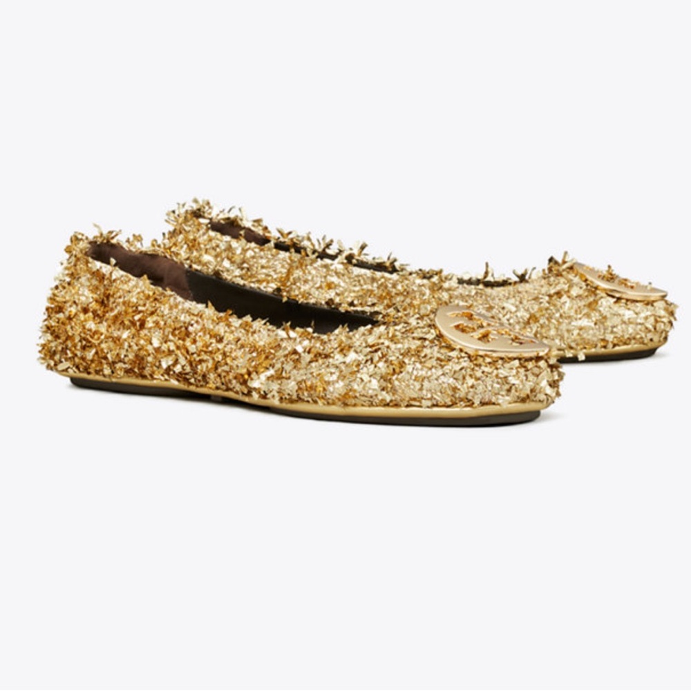 Tory Burch Minnie Travel in Gold Confetti/Tinsel Ballet Flat in Size 7